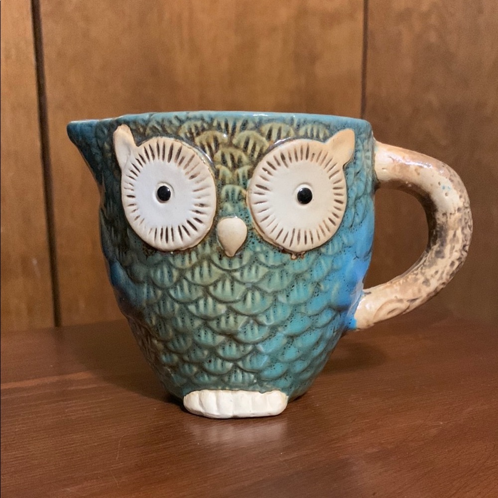 MERITAGE- Owl-Themed Ceramic Creamer Cup - Blue and Brown